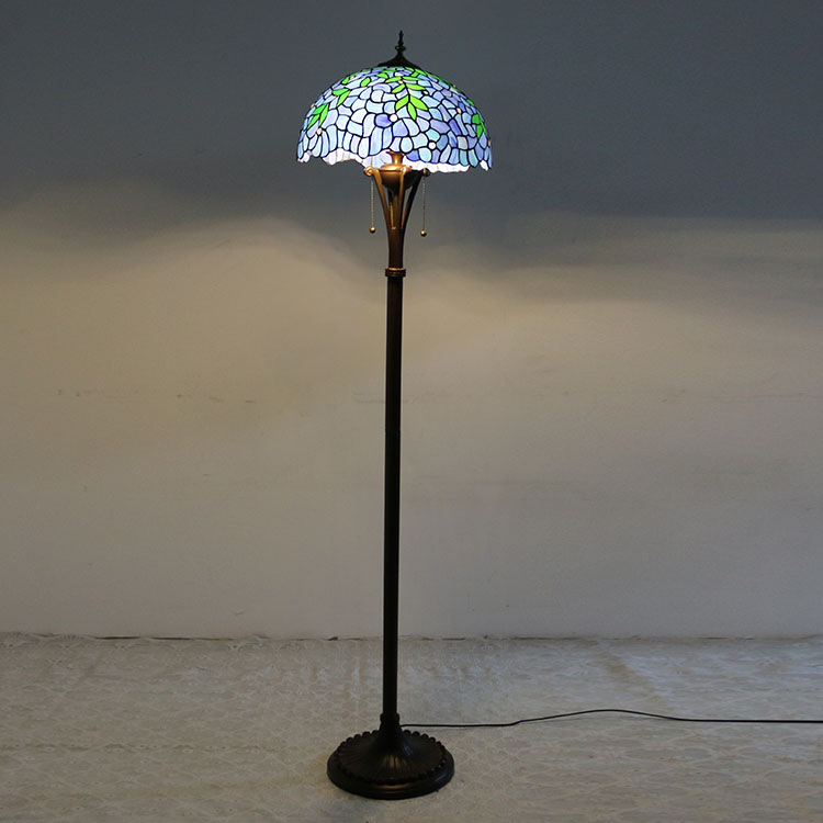 LongHuiJing Wisteria Tiffany Style Stained Glass Floor Lamp with 16-inch Wide Handmade Lampshade Metal Base