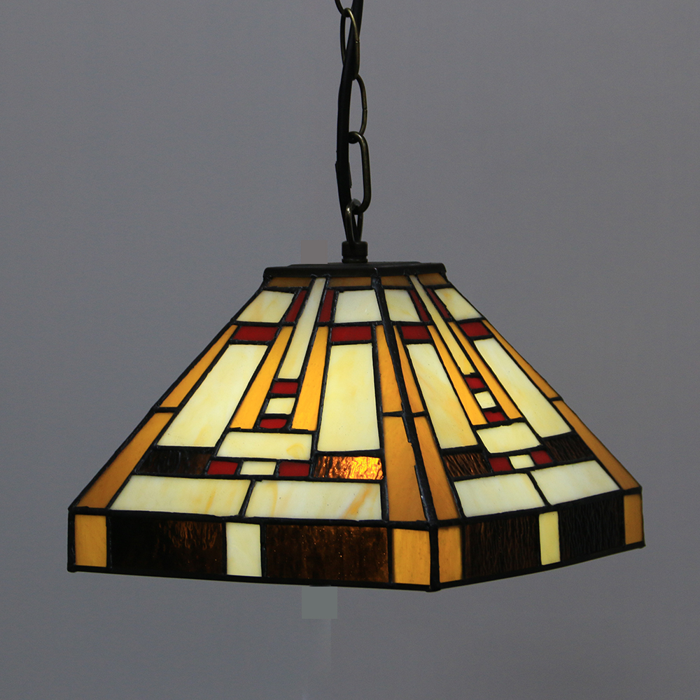 LongHuiJing 10Inch Tiffany Style Pendant Lamp Vintage Square Stained Glass Lampshade E27 Ceiling Hanging Lights
