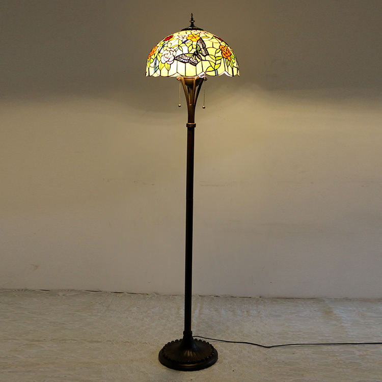 LongHuiJing Butterfly Tiffany Style Stained Glass Floor Lamp with 16-inch Wide Handmade Lampshade Metal Base