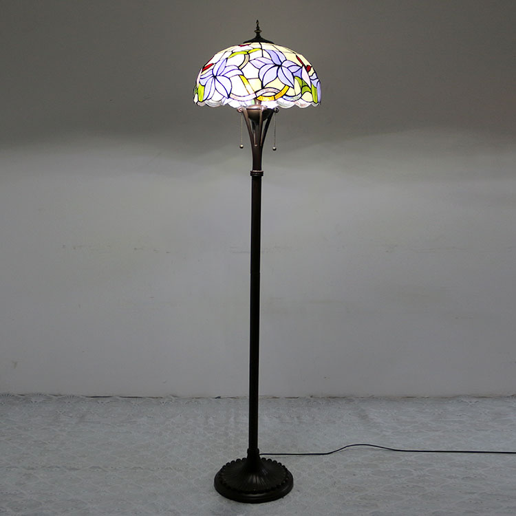 LongHuiJing Purple Floral Tiffany Style Stained Glass Floor Lamp with 16 inches Wide Handmade Lamp Shade