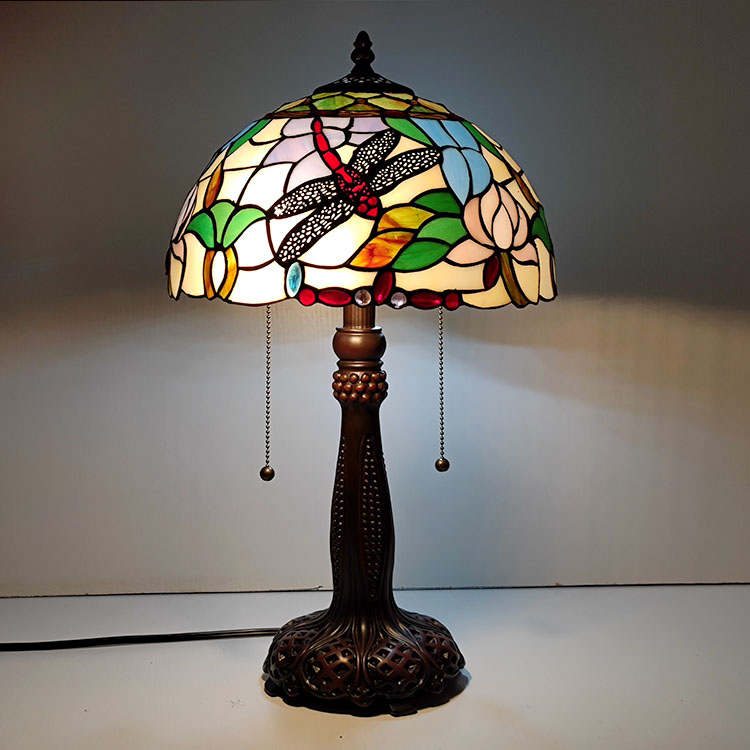LongHuiJing Tiffany Stained Glass Style Desk Light Dragonfly Shade Table Reading Night Light W12H22Inch