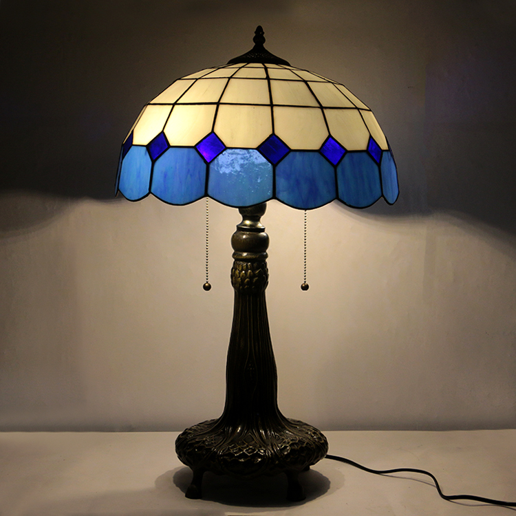 LongHuiJing 16Inch Tiffany Lamp Stained Glass Table Lamp Mediterranean Lampshade Style Desk Reading Light Decor Lighting