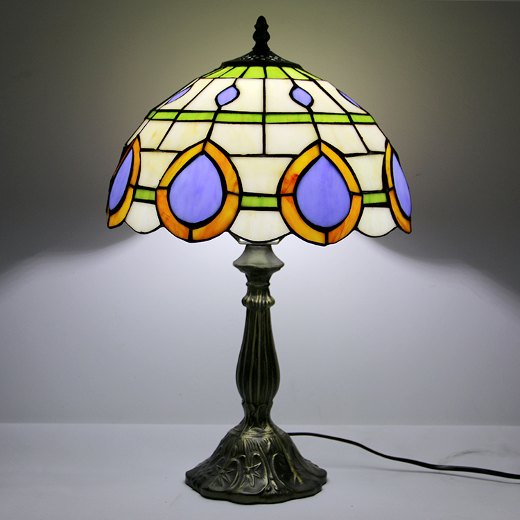 LongHuiJing 12Inch Tiffany Lamp Stained Glass Bedside Table Lamp Peacock Feather Style Reading Desk Light 18" Tall