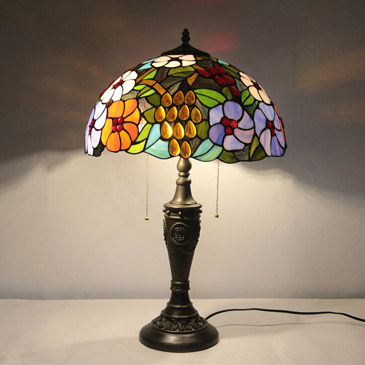 LongHuiJing 16Inch Retro Tiffany Table Lamp Stained Flowers Lampshade Lights Handmade Glass Desk Lamps