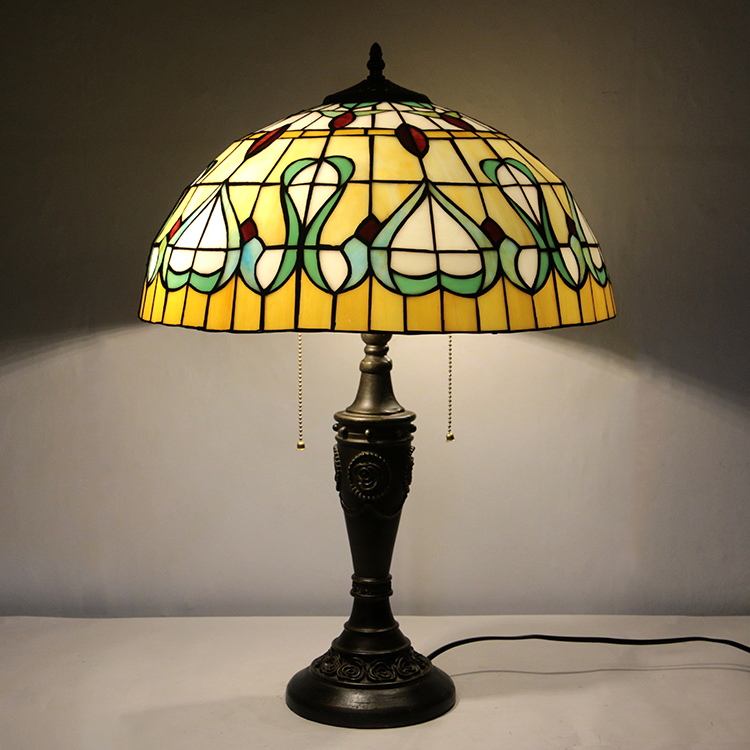LongHuiJing 20Inch Retro Tiffany Table Lamp Stained Glass Lampshade Lights Handmade Glass Desk Lamps
