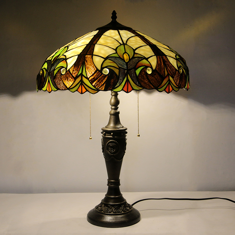 LongHuiJing 18Inch Retro Tiffany Table Lamp Stained Glass Unique Lampshade Lights Handmade Glass Desk Lamps