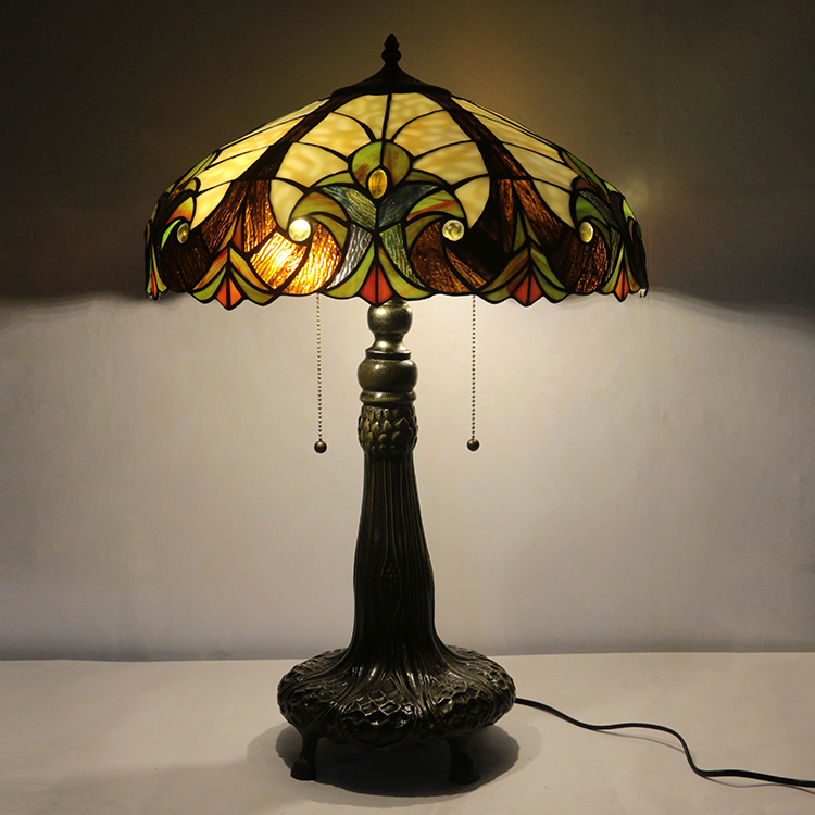 LongHuiJing 18Inch Retro Tiffany Table Lamp Stained Glass Baroque Lampshade Lights Handmade Glass Desk Lamps