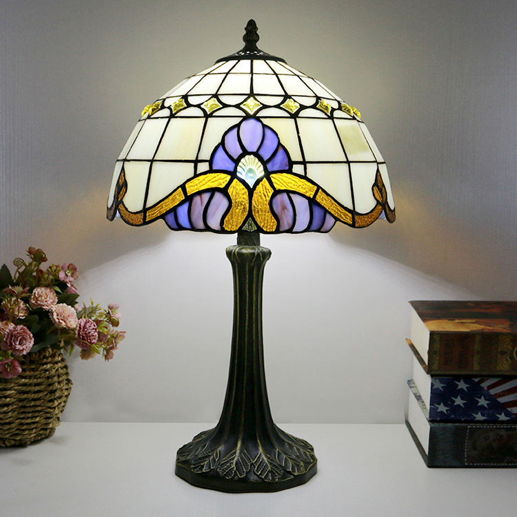 LongHuiJing 12Inch Tiffany Style Table Lamps Baroque Stained Glass Lamp Shade Desk Antique Light 