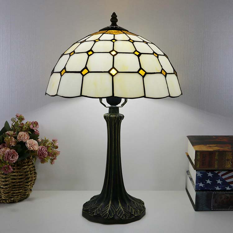LongHuiJing Tiffany Style Yellow Table Lamp 12inch Stained Glass Lampshade Table Light Creative Art Home Decor