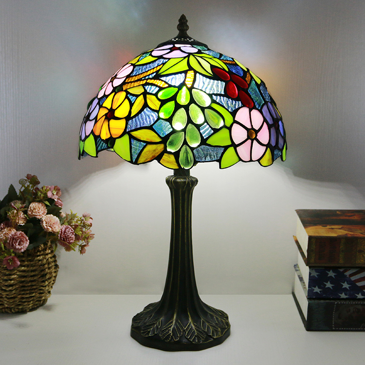 LongHuiJing Tiffany Style Table Lamp 12inch Vintage Grape Stained Glass Lampshade Desk Light Creative Art Home Decor