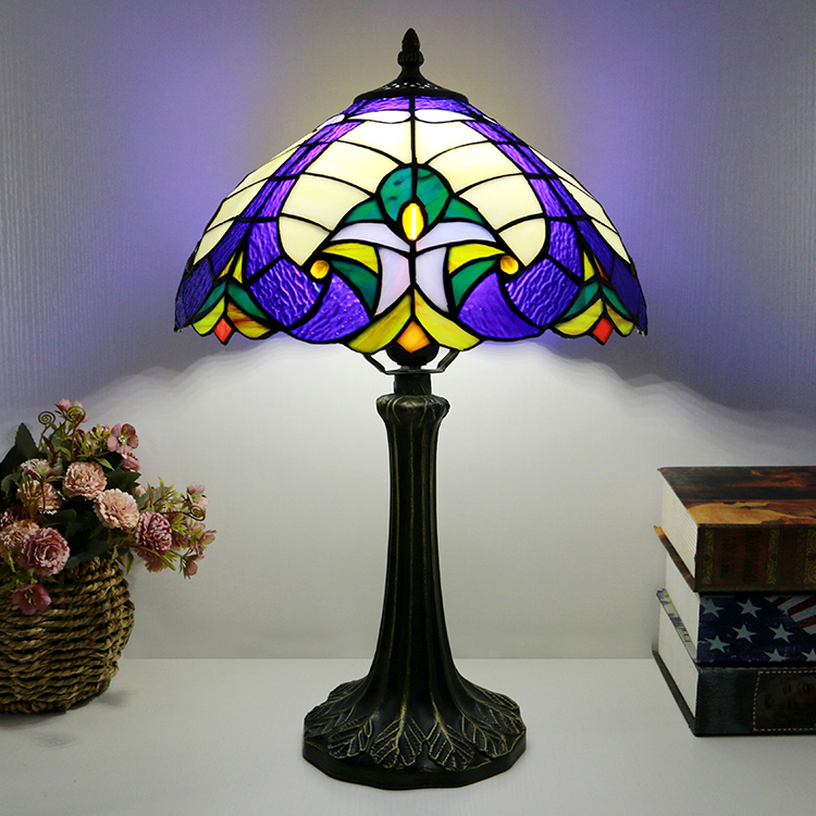 LongHuiJing Tiffany Style Table Lamp 12inch Victorian Stained Glass Lampshade Desk Light Creative Art Home Decor
