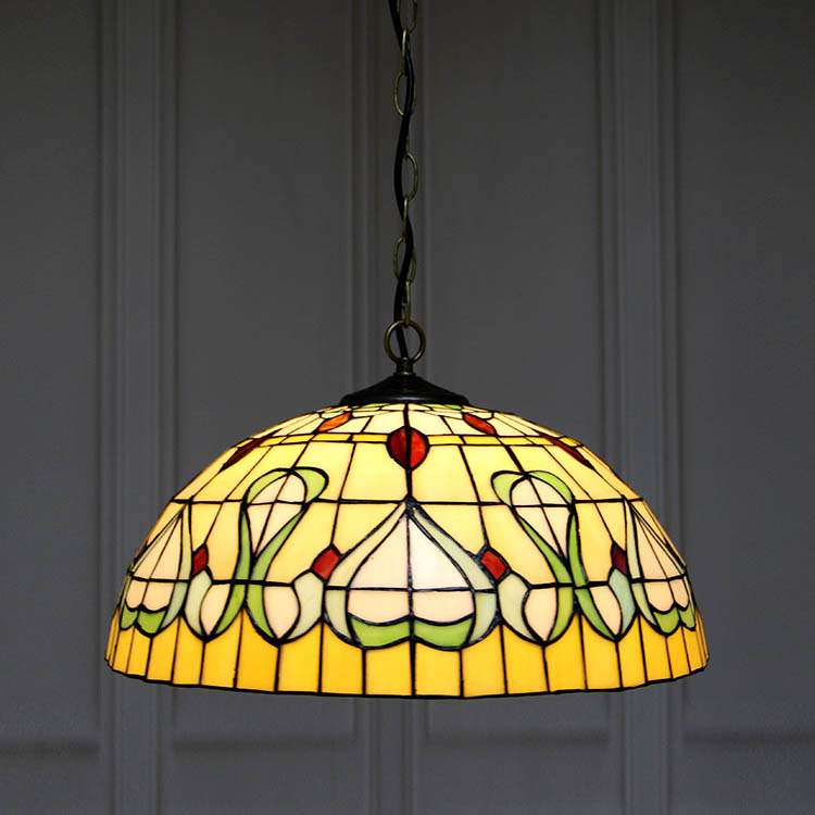 LongHuiJing 18-Inch Tiffany Style Hanging Pendant Lamp Fixture Antique Dome Stained Glass Hanging Lighting
