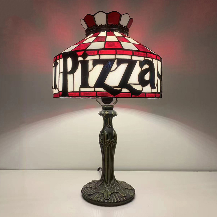 LongHuiJing Tiffany Style Table Lamp 12inch New Pizza Hut Stained Glass Lampshade Desk Light Creative Art Home Decor