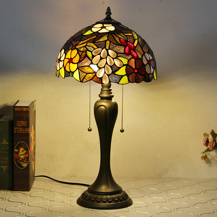 LongHuiJing 12Inch Tiffany Style Desk Lamp Grape Stained Glass Table Lamps Creative Bedroom Bedside Desk Light