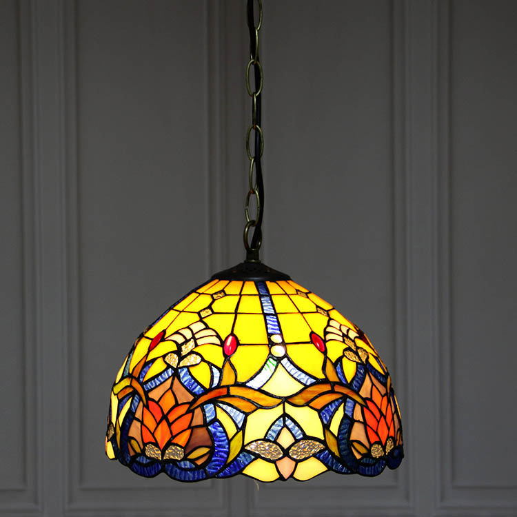 LongHuiJing 12-Inch Tiffany Style Hanging Pendant Lamp Fixture Elegant Stained Glass Hanging Lighting With 1 Light 