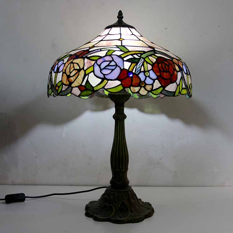LongHuiJing Custom made Stained Glass Table Lamp Tiffany Style Desk Light With 16Inch Wide Lampshade and Zinc Alloy Base