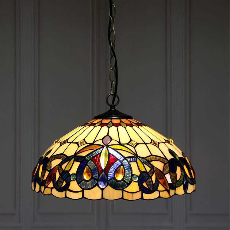 LongHuiJing 16-Inch Tiffany Style Hanging Pendant Lamp Fixture Unique Stained Glass Hanging Lighting With 2 Light 