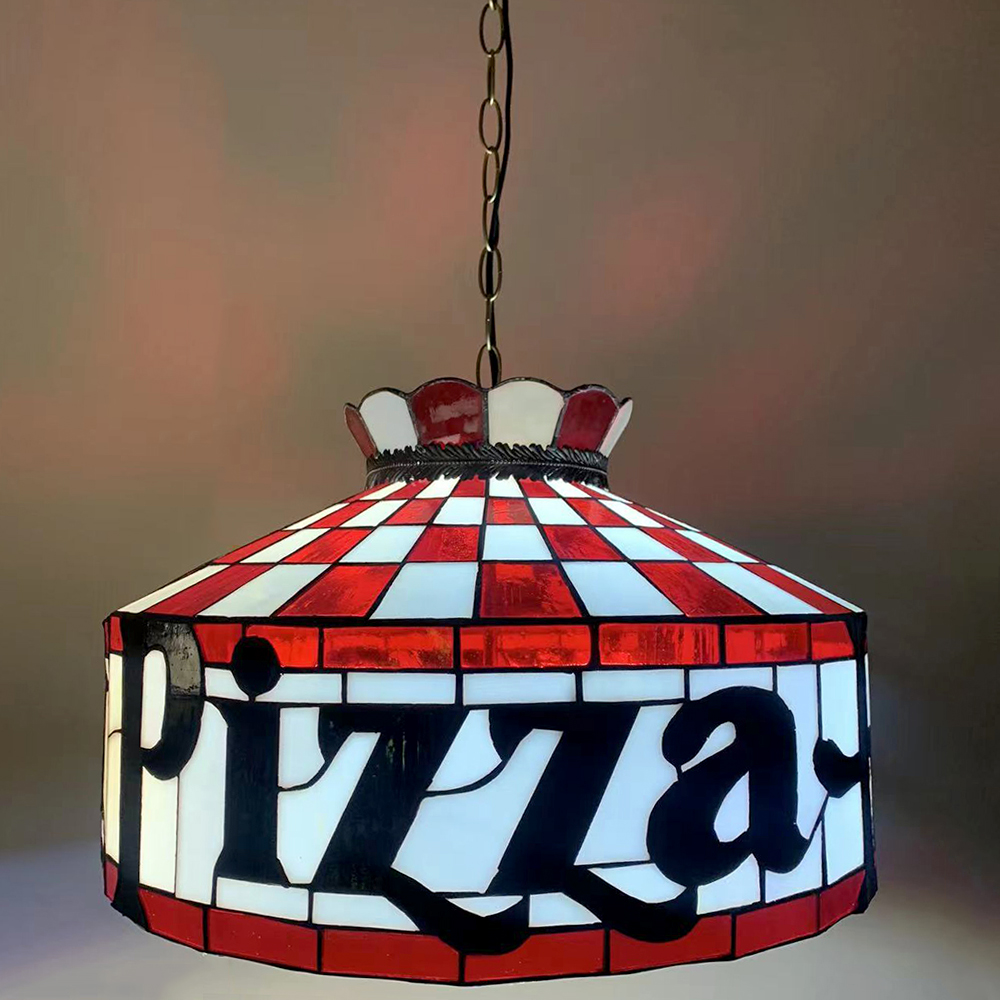 LongHuiJing 16Inch New Pizza Hut Stained Glass Lampshade Ceiling Light Tiffany Style Hanging Lamps