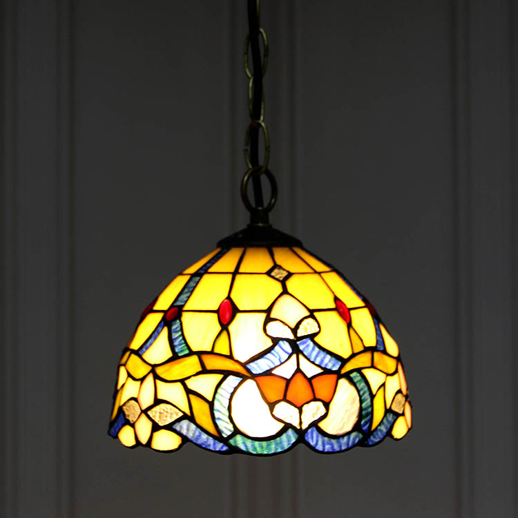 LongHuiJing 8Inch Tiffany Style Stained Glass Hanging Lamp Vintage Dome Stained Glass Ceiling Light