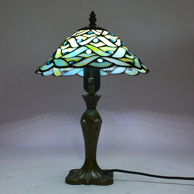 LongHuiJing 10Inch Vintage Desk Lamp Tiffany Stained Glass Ancient Handicraft Bedroom Bedside Lights 