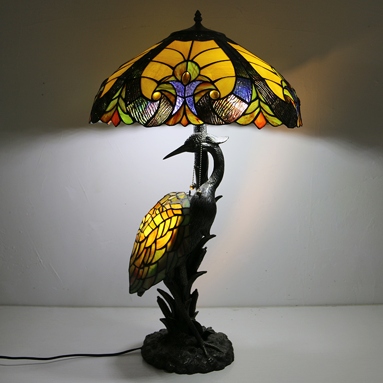 LongHuiJing 18Inch Tiffany Style 3 Light Table Lamp Vintage Green Dragonfly Stained Glass Desk Lamp with Bird Night Huizhou Longhuijing Lighting Technology Co. Ltd