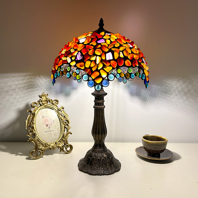 LongHuiJing Tiffany Table Lamp Amber Agate 12x12x18 Inch Tiffany Style Lamp for Bedroom Living Room with 1 LED Bulbs