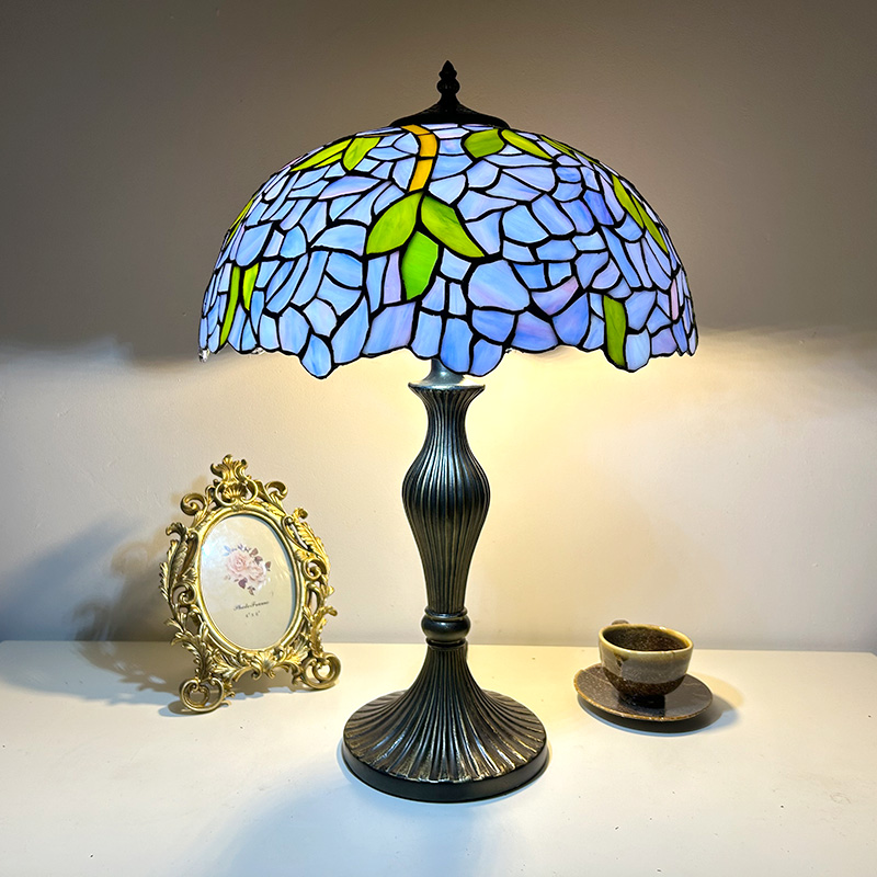 LongHuiJing Tiffany Style Decorative Table Lamp 16" Wide Stained Glass Shade 2 Lights Zinc Alloy Antique Base